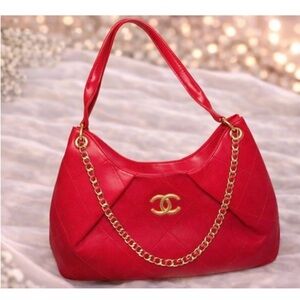 CC Red Quilted Leather Shoulder Bag